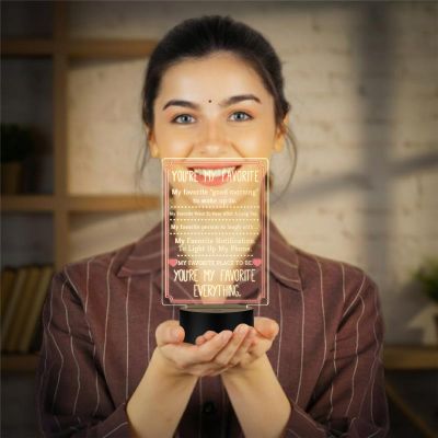 You're My Favorite Everything Quote Engraved LED Acrylic Night Light with Warm White Light with Black Base, Romantic Love Lamp Gift for Your Favorite Person